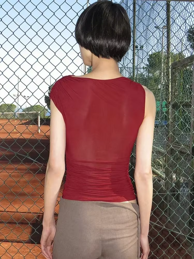 Haut court transparent en maille pour femmes