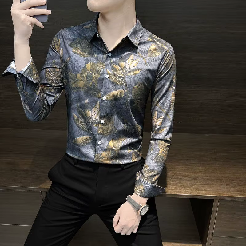 Chemise florale homme à manches longues printemps et automne été mince mode