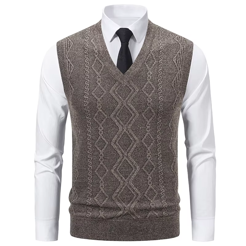 Pull sans manches à col en V pour homme, pull tricoté sans manches à col en V