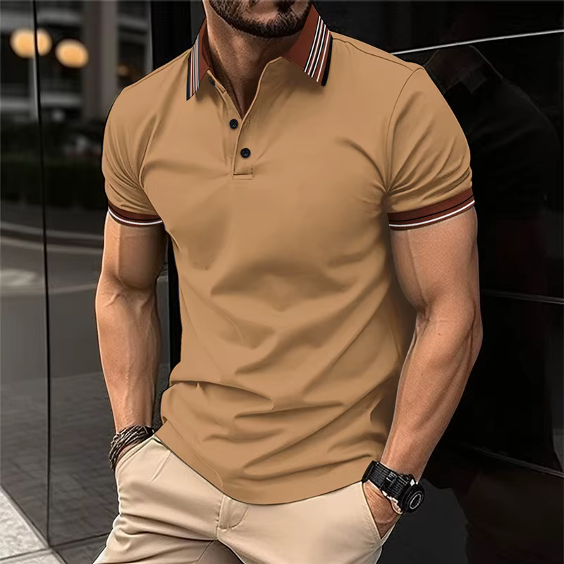 2025 Amazon transfrontalier nouveau POLO pour hommes couleur unie bouton décontracté mode à manches courtes T-shirt haut