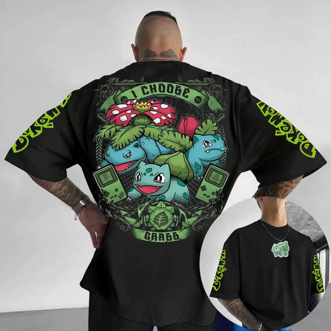 T-shirt d'été en coton à manches courtes pour cosplay Pokémon, style décontracté et rétro, pour hommes, femmes et tenues assorties en famille