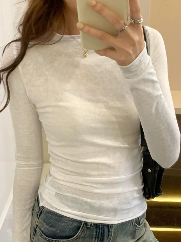 T-shirt à Manches sulfet Col Rond pour Femme