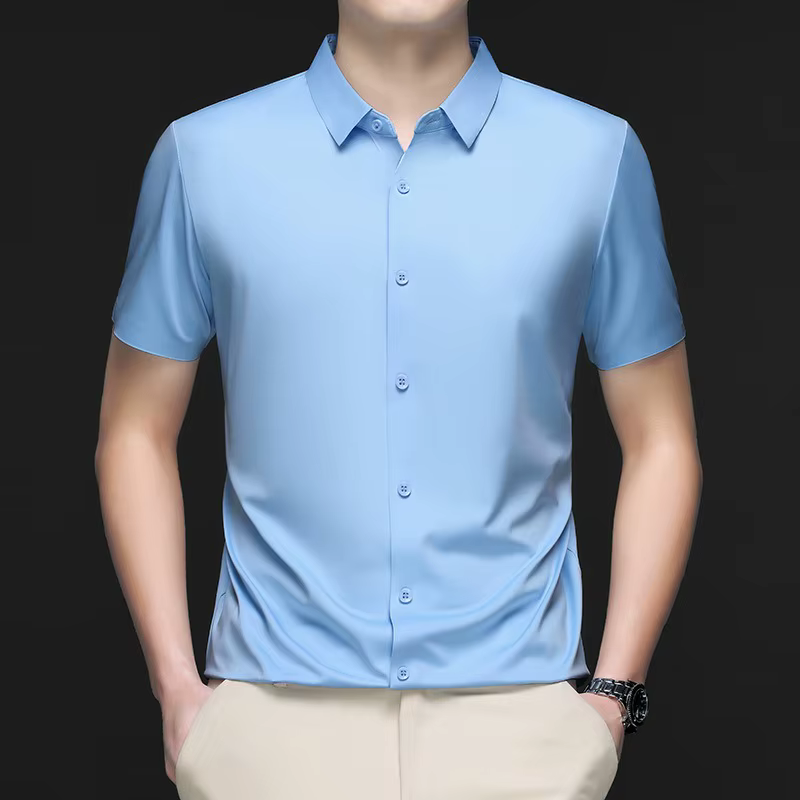 Hommes mûrier soie chemises habillées affaires résistant aux rides sans fer à la mode haut de gamme homme hauts et t-shirts glace Cool chemise vêtements d'été