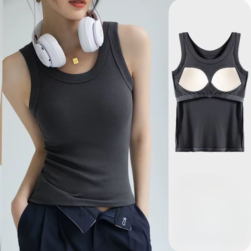 Débardeur côtelé pour femme avec soutien-gorge intégré