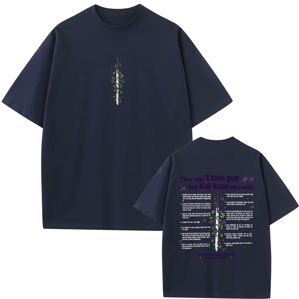Kai Azer I Love You in Powerless T-shirt Homme Femme Y2k Harajuku Esthétique T-shirts Unisexe Décontracté Coton Oversize