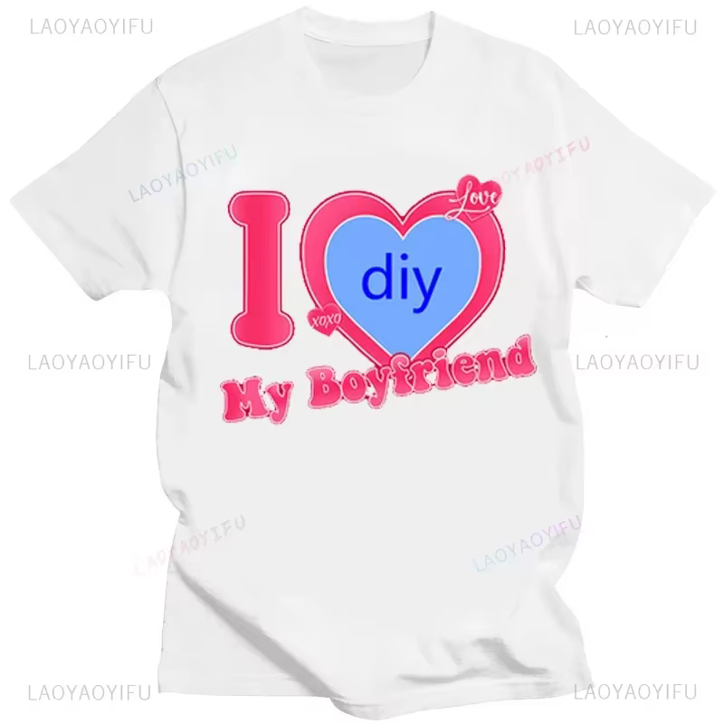 Bricolage personnaliser imprimé Streetwear Couple T-shirt j'aime mon petit ami petite amie