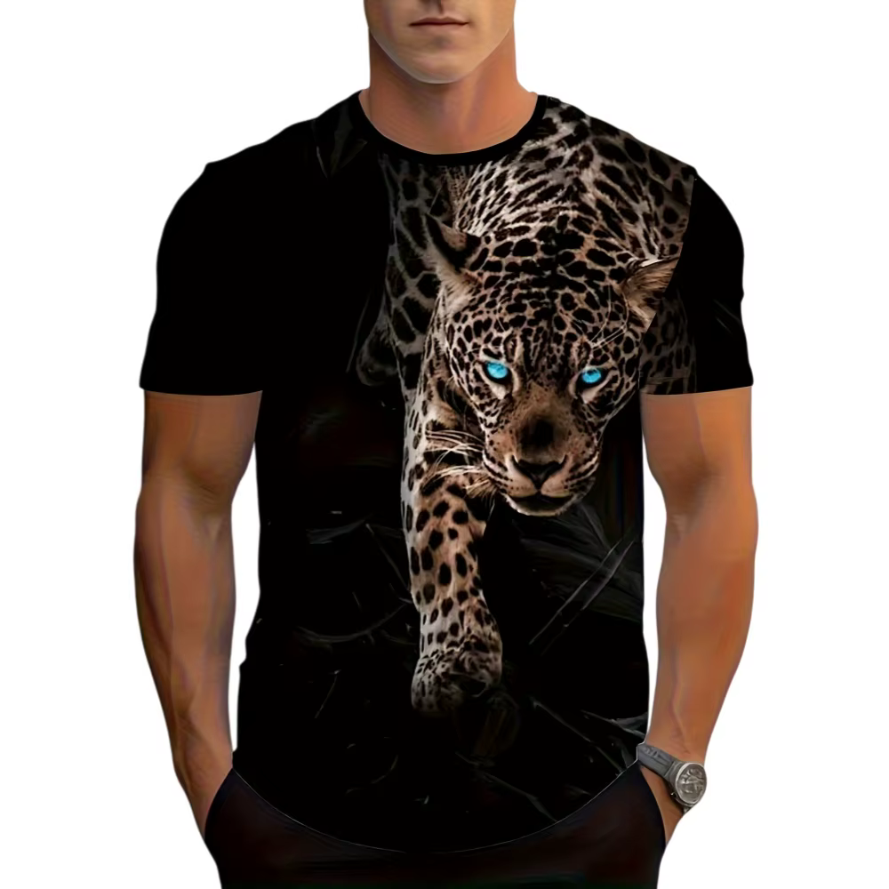 T-shirt pour hommes avec imprimé léopard diversifié et motifs innovants imprimés en 3D pour la mode de rue d'été