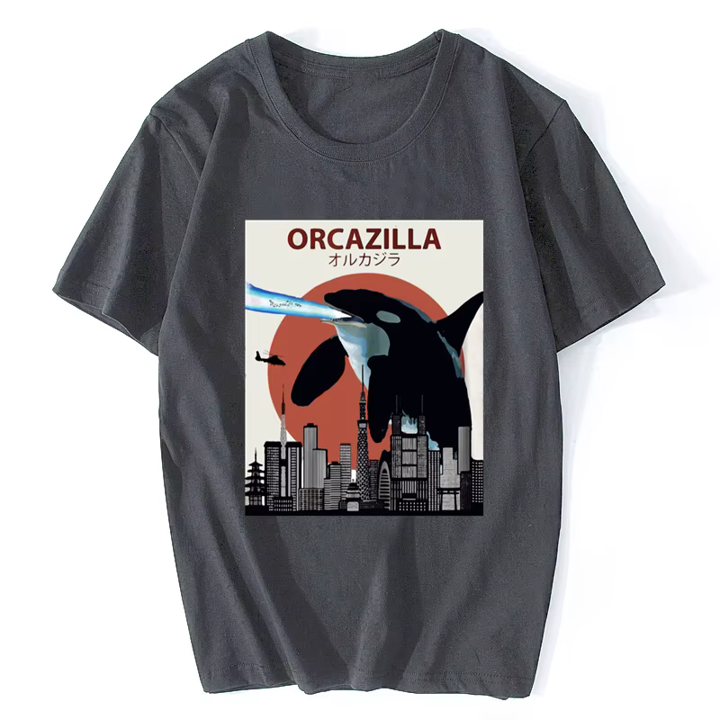Offre spéciale mode coton T-shirt Orcazilla drôle tueur baleine