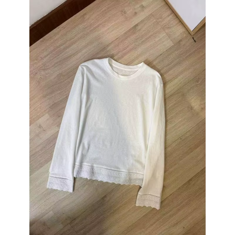 T-shirt à manches longues en dentelle patchwork pour femme
