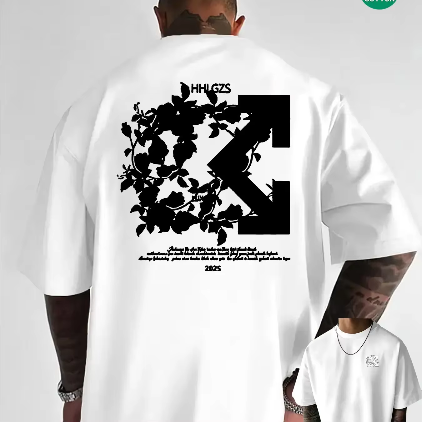 T-shirt Homme Imprimé Floral Flèche 100% Coton Grande Taille Respirant Décontracté Streetwear – Nouvelle Collection Promotionnelle