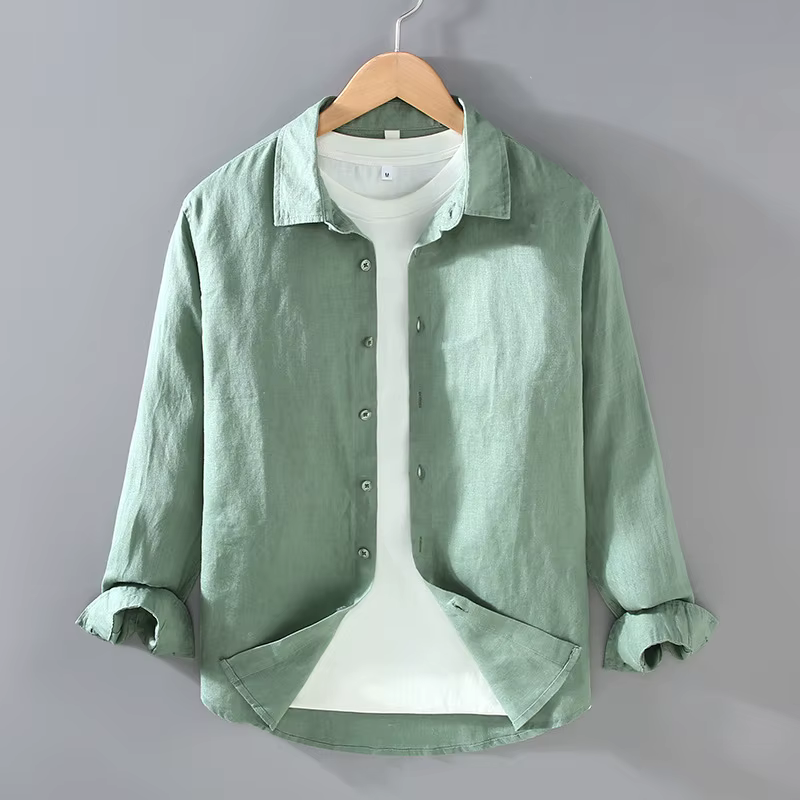 100% lin chemise à manches longues pour hommes printemps automne mode bonne qualité couleur unie mince respirant sain revers Blouse hauts mâle