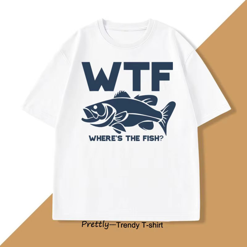 Drôle WTF où est le poisson T-shirt hommes pêche pêcheur