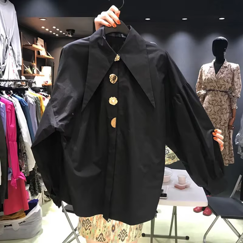 Printemps mode chemise à manches longues col pointu bureau dame Blouse