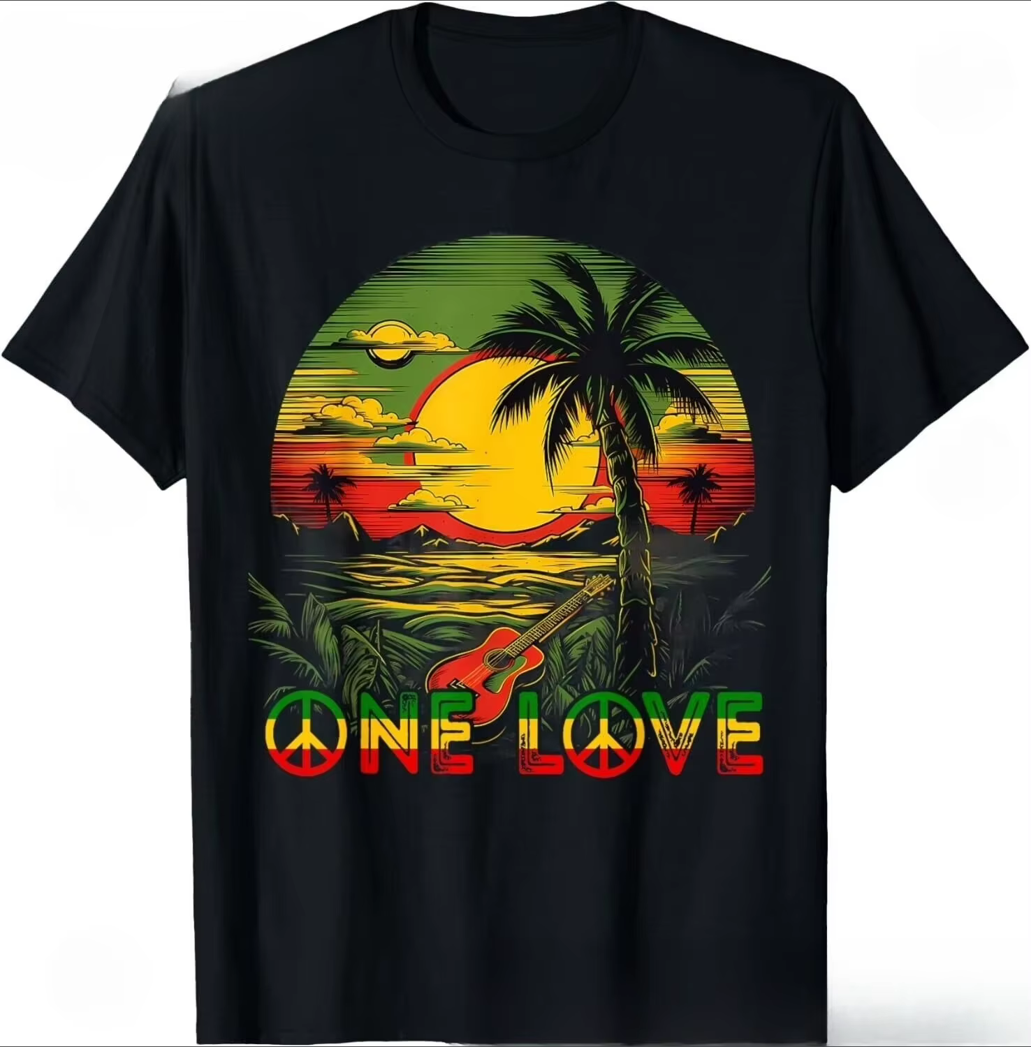 T-shirt Reggae Music Guitar Rasta Pride Jamaica Rasta Reggae Sunset