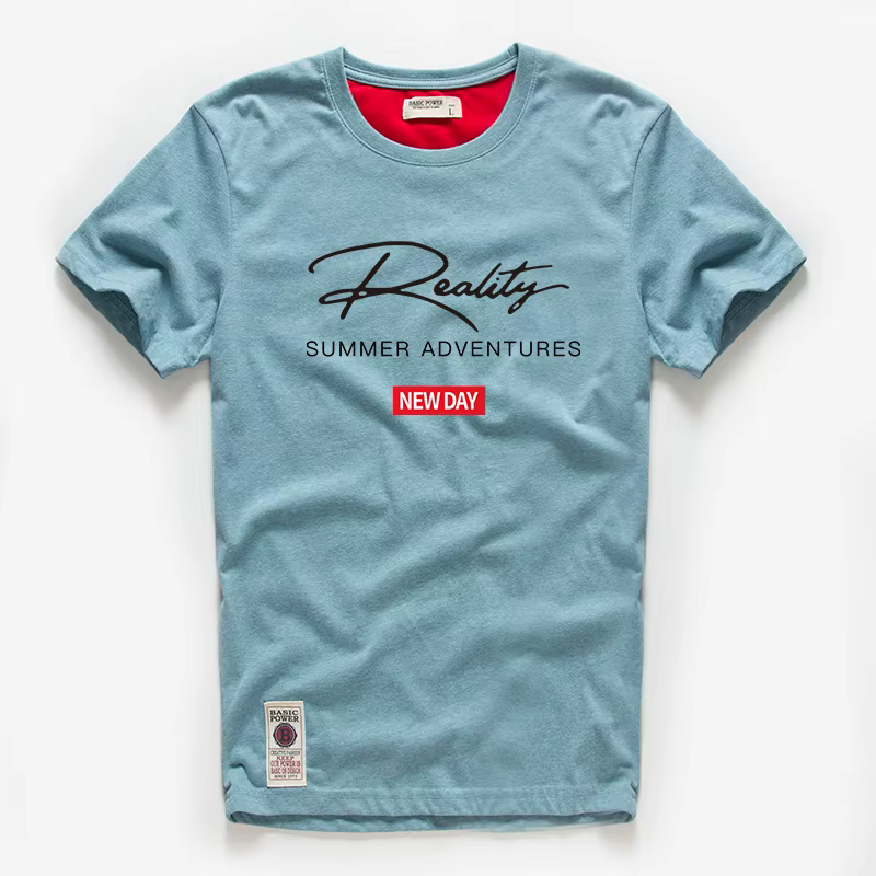 T-shirt homme coton blanc bleu