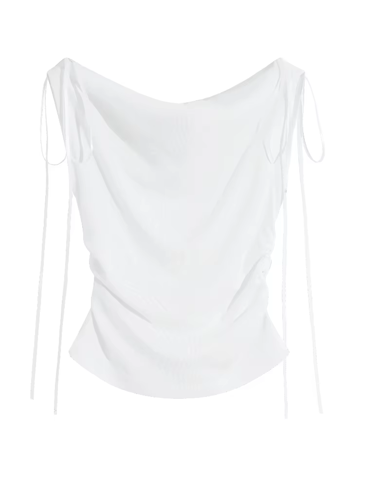 T-shirt femme blanc uni polyvalent à col bénitier Y2K