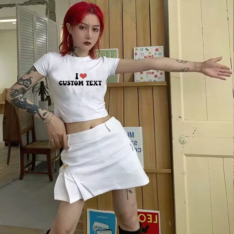 J'aime personnalisé haut court femmes casual lâche votre Photo ici bricolage Logo