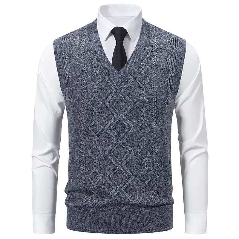 Pull sans manches à col en V pour homme, pull tricoté sans manches à col en V