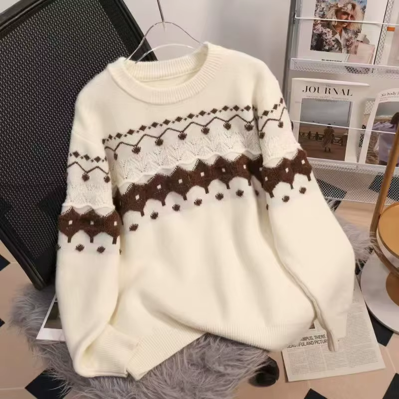Nouveau pull à col rond pour femmes en automne et en hiver 2025, nouveau Style tendance, chemise à Base épaisse réduisant l'âge pour femmes