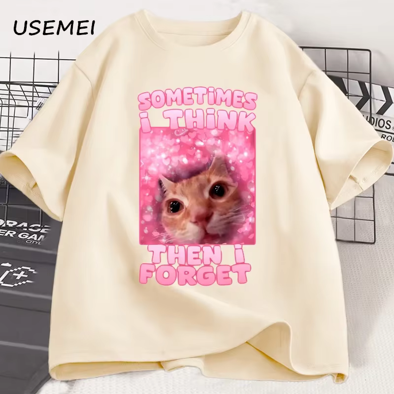 Parfois, je pense puis j'oublier drôle chat Meme T-shirt femmes hommes stupide Humor chats