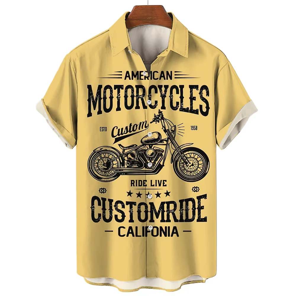 T-shirt Rétro à Motif Moto Manches Courtes pour Homme Été 2026 – Motif Moto 3D