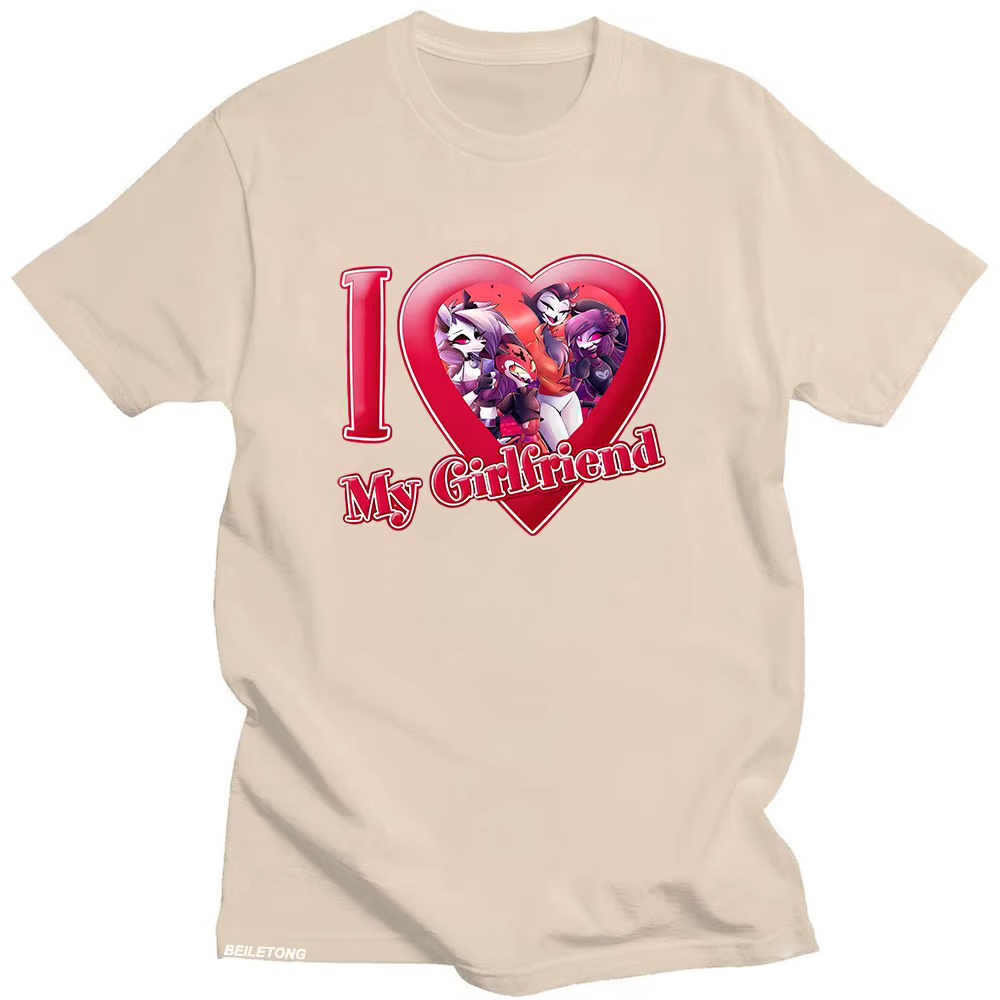 Hellubodiva-T-shirt en coton à col rond imprimé dessin animé, T-shirt Anime, T-shirt Kawaii Harajuku, I Love My Girlfriend, Vêtements mignons