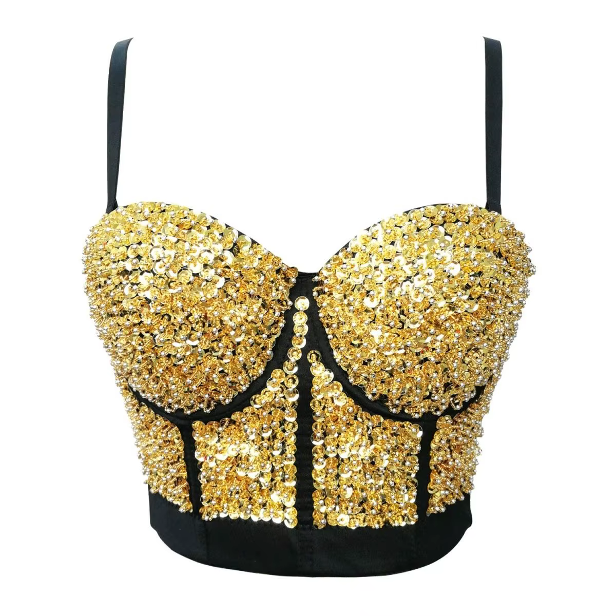 Haut court de danse latine noir 2026 pour femme – Gilet sexy à sequins sans manches