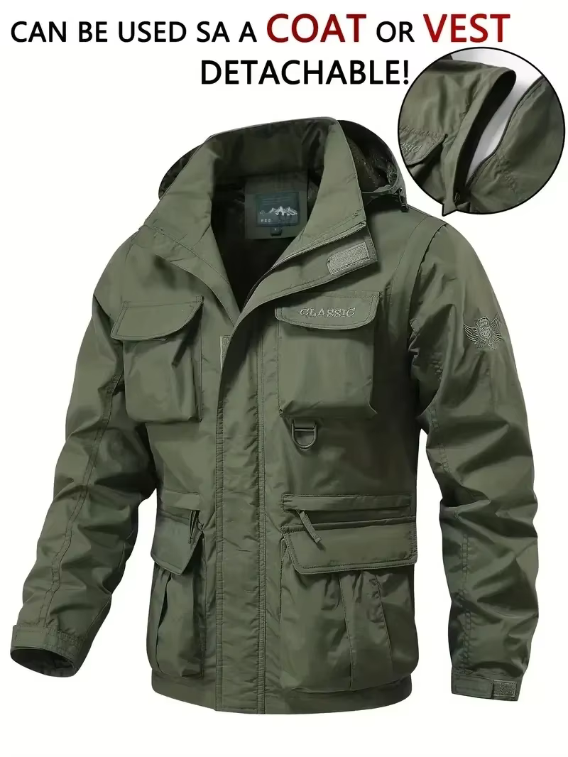 Veste à capuche imperméable et détachable pour hommes