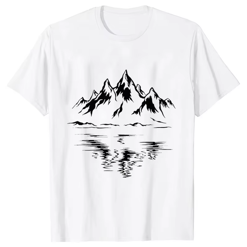 T-shirt 100% coton pour homme avec imprimé montagne, style randonnée intéressant et unique, streetwear adapté aux sports