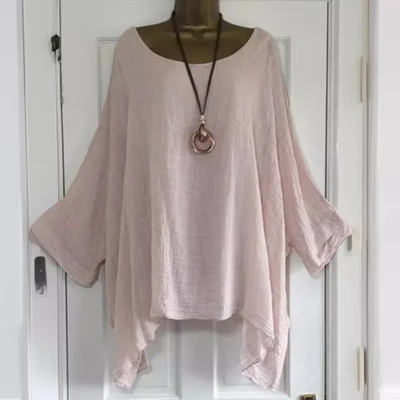 T-Shirt en Lin à Col Rond pour Femme