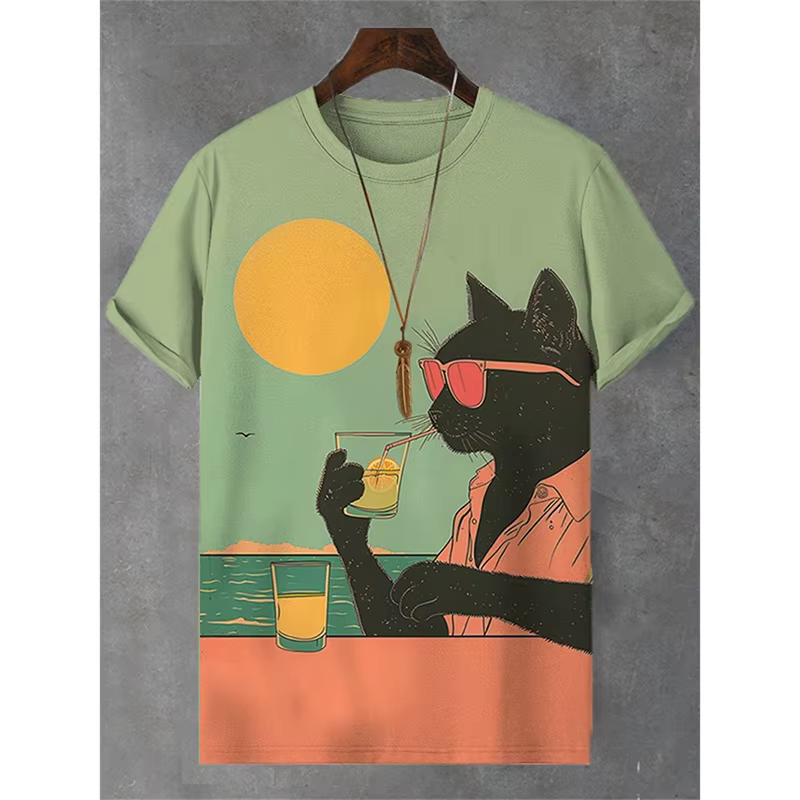 Humor chat Style rétro T-shirt pour hommes conception drôle décontracté quotidien col rond manches courtes t-shirts été