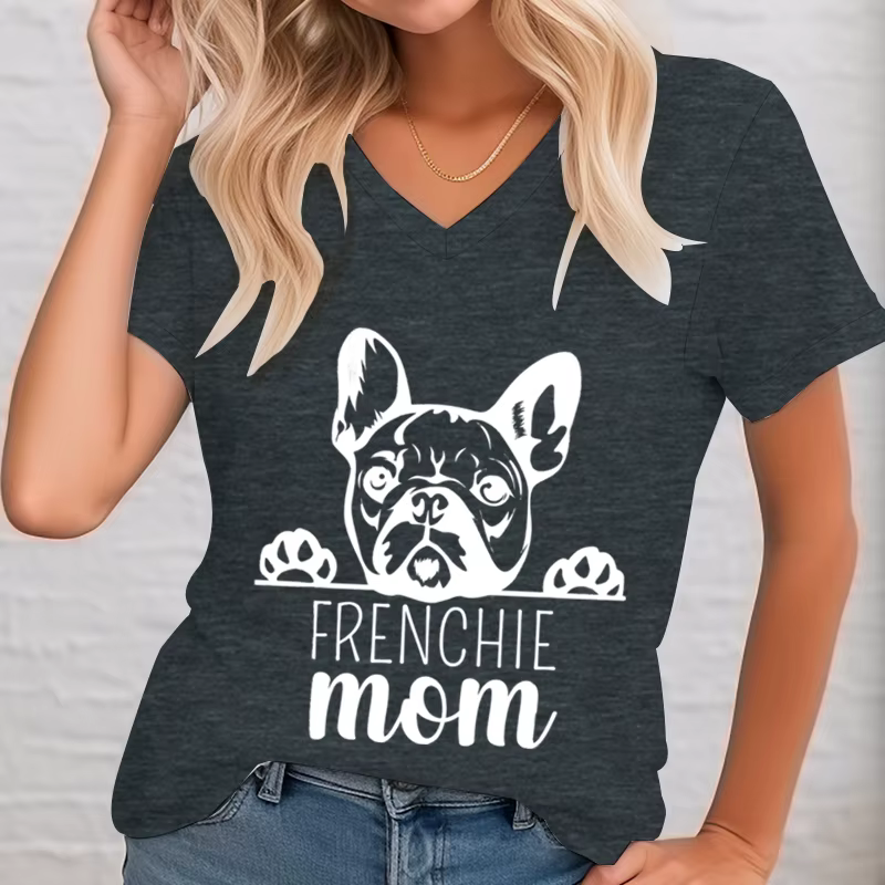 T-shirt graphique à col en V pour femme