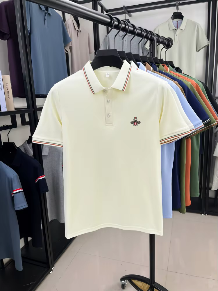 Mode abeille brodé manches courtes polo shirt hommes de luxe haute qualité marque été nouveau modèle confort respirant casual T-shirt