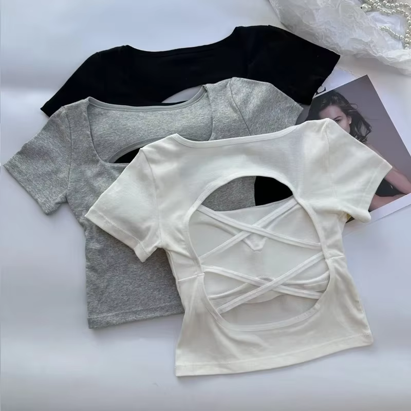 Crop top dos nu à col carré pour femme