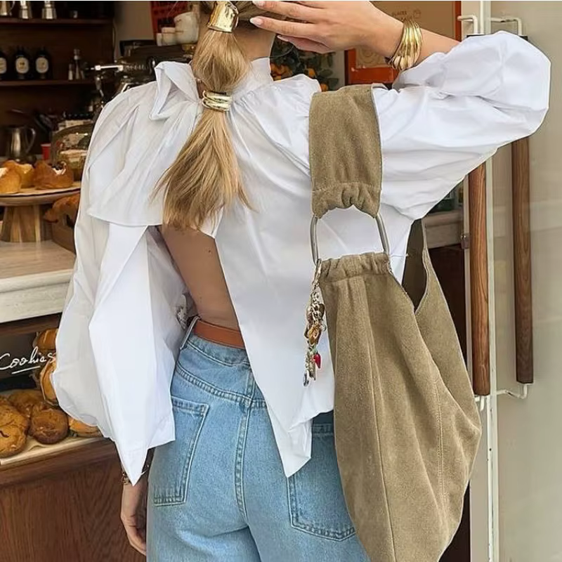 Chemisier blanc à manches bouffantes style français pour femme