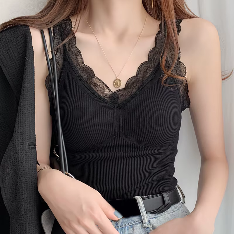 Sous-vêtement thermique gilet intérieur pour femmes chaud hiver Sexy dentelle sans manches débardeurs soutien-gorge rembourré Thermo épais minceur maillot de corps