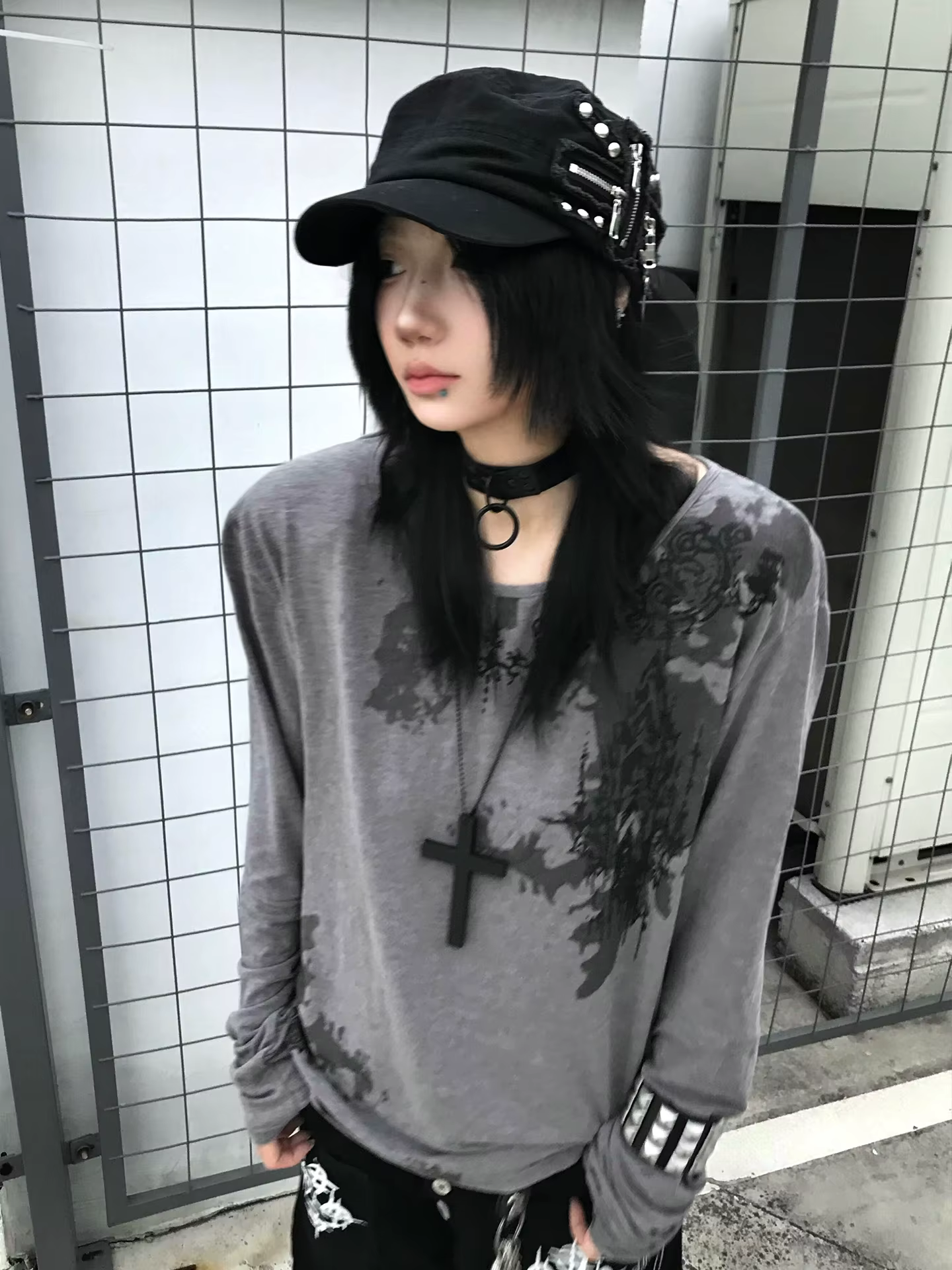 Genayooa gothique imprimé T-shirt femmes à manches longues décontracté Y2k Vintage Grunge hauts