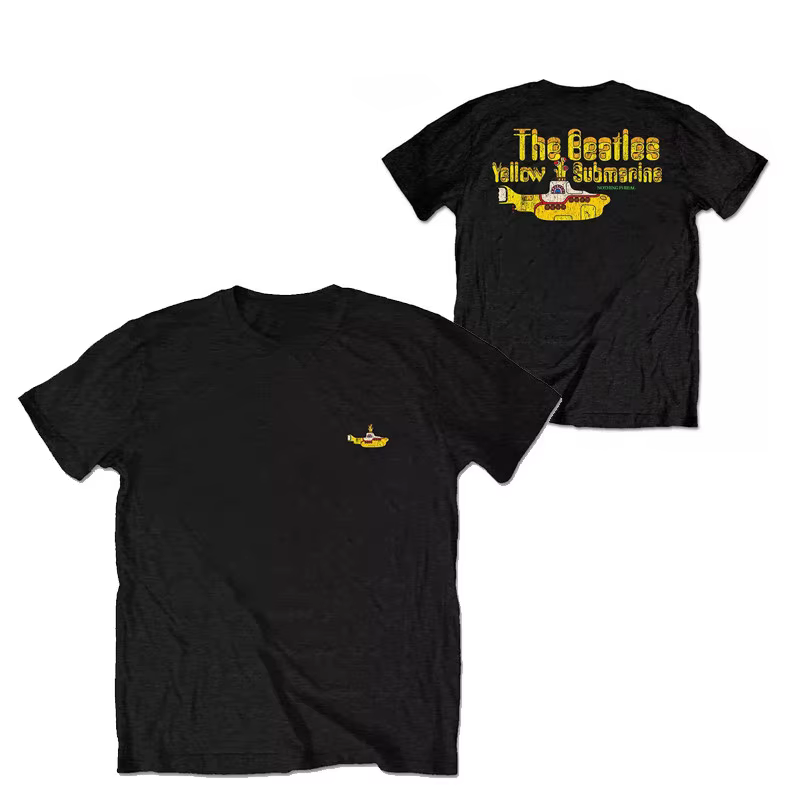 T-Shirt rétro noir en coton avec image de la bande The Beatles Yellow Submarin
