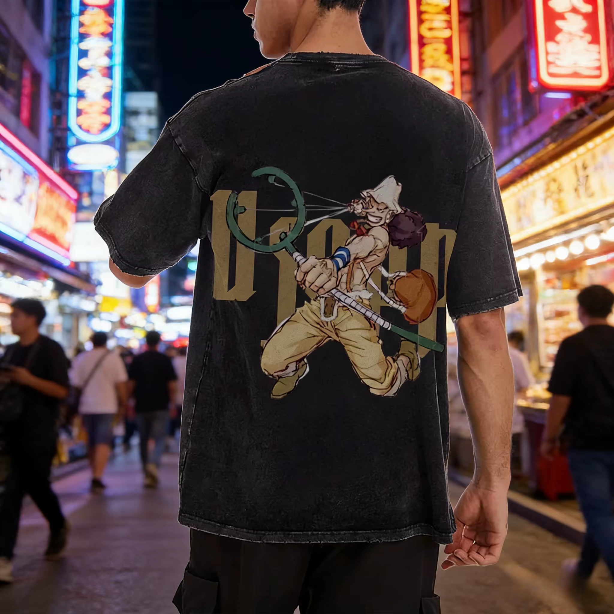 2026 une pièce Usopp Sniper King rétro lavé T-shirt chapeau de paille groupe Marksman vieux ample Anime rue à manches courtes hommes haut