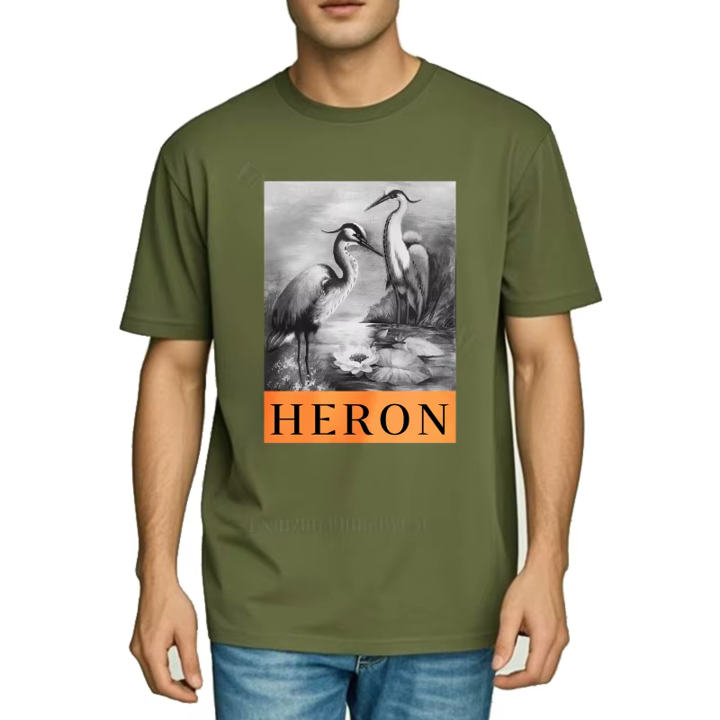 Haut pour hommes respirant à la mode T-shirt Heron oiseaux près de l'eau Orange usage quotidien t-shirts Streetwear