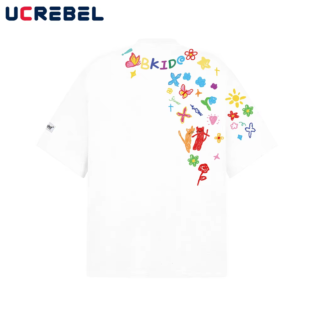 Graffiti imprimé T-shirt à manches courtes hommes dessin animé créatif été haute rue demi-manches col rond coton