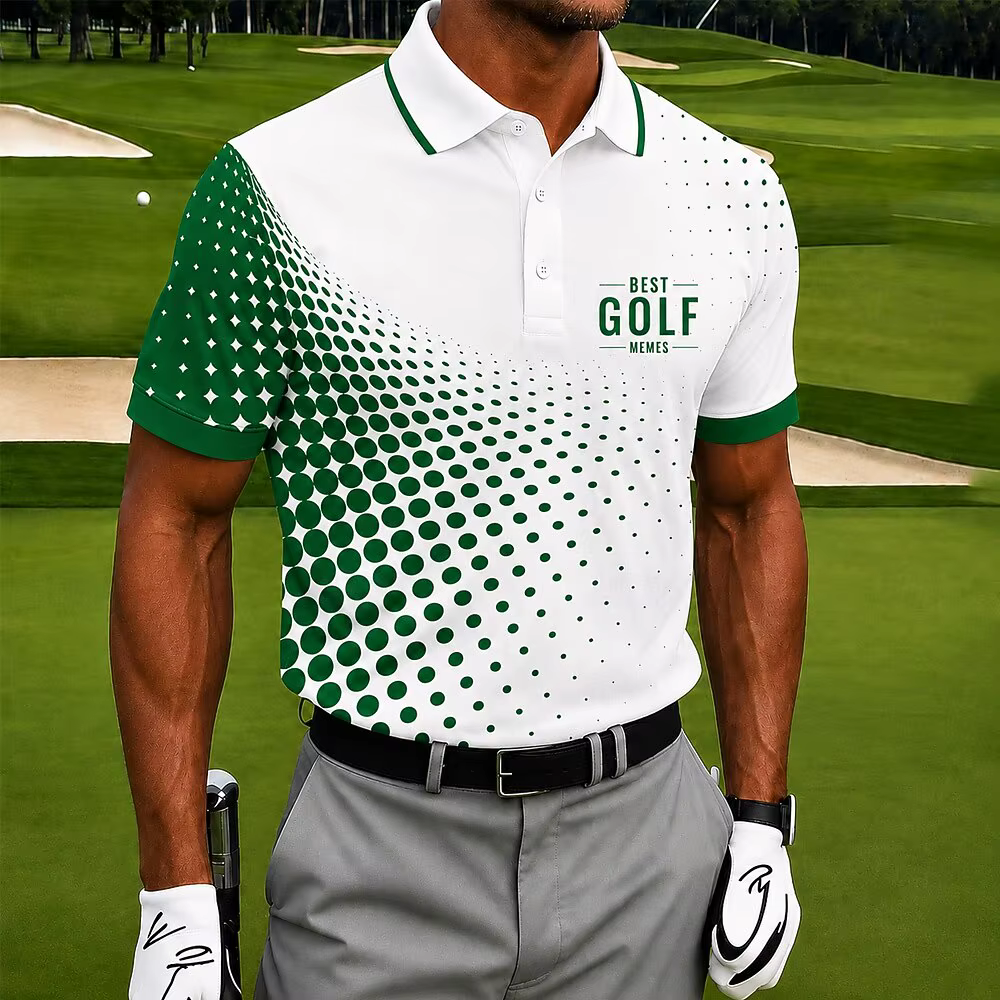 Polo pour homme « Best Golf » à imprimé points dégradés noir et blanc