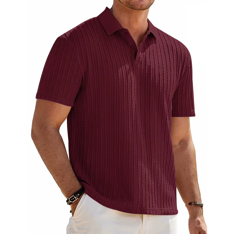 Polo à manches courtes boutonné en maille jacquard décontracté pour homme