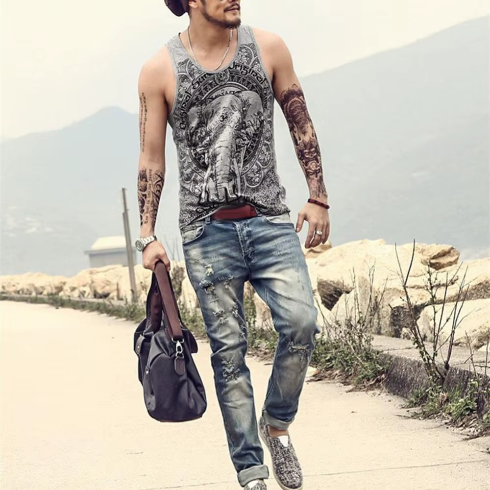 Gris hommes débardeur décontracté Fitness Singlets marque