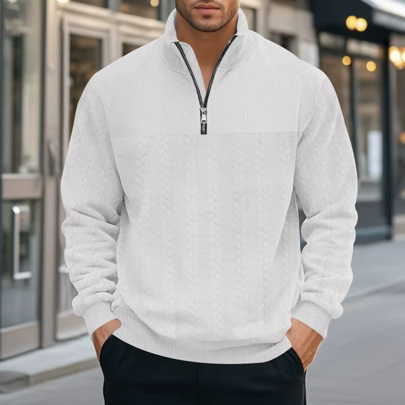 Pull à demi-zip pour homme, nouveau modèle ample à col montant et manches longues