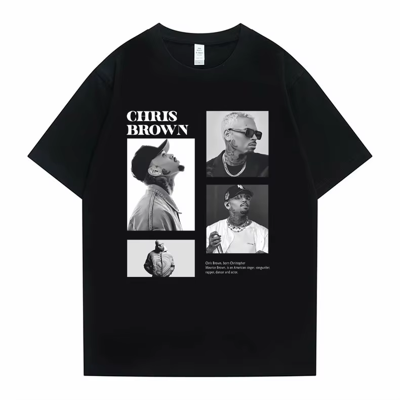 Pop chanteur Chris marron imprimé graphique t-shirt hommes femmes Hip Hop mode surdimensionné t-shirts hauts