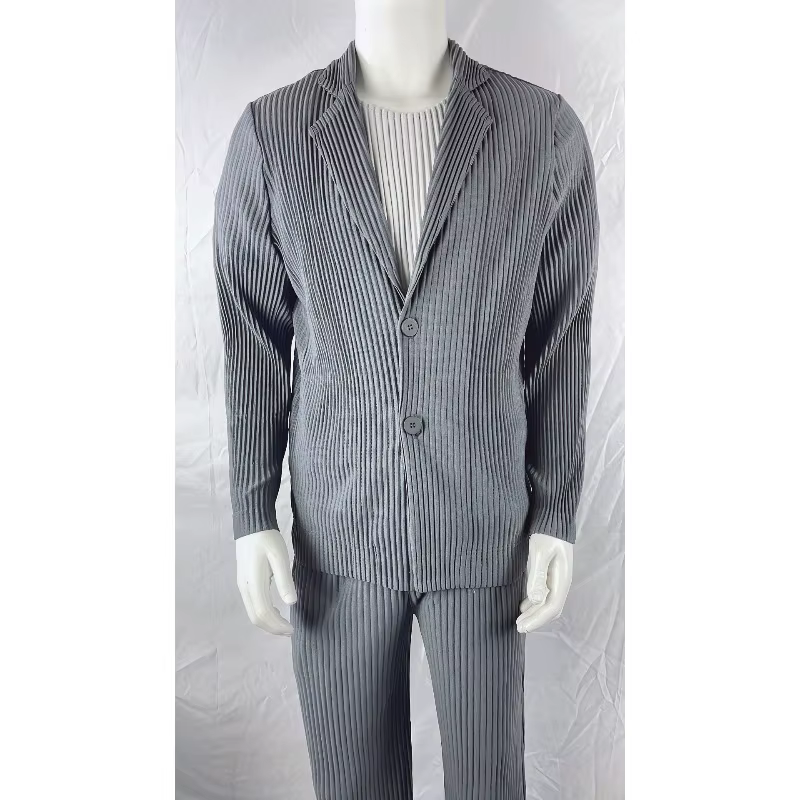 Veste plissée Miyake pour homme, nouvelle collection printemps 2026, manteau à manches longues, col rabattu, coupe ample décontractée, style japonais, haut oversize
