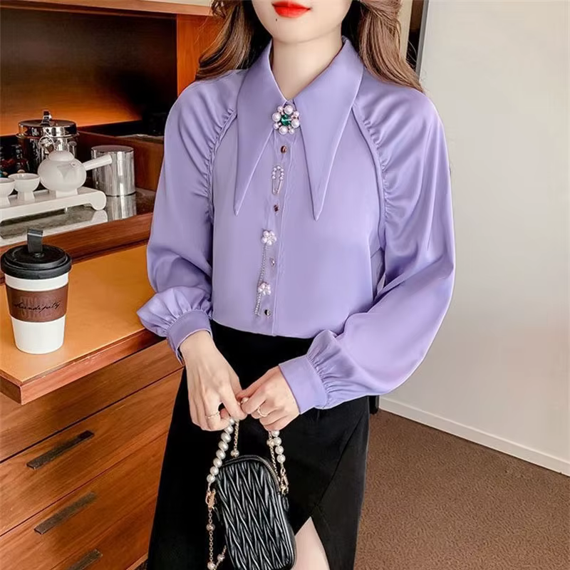 Nouvelle chemise pour femme 2026 – Collection Printemps-Été-Automne – Blouse élégante en mousseline blanche à col