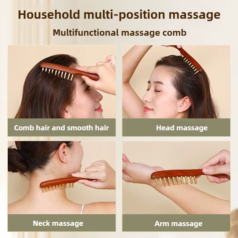Peigne de massage des méridiens en cuivre et bois
