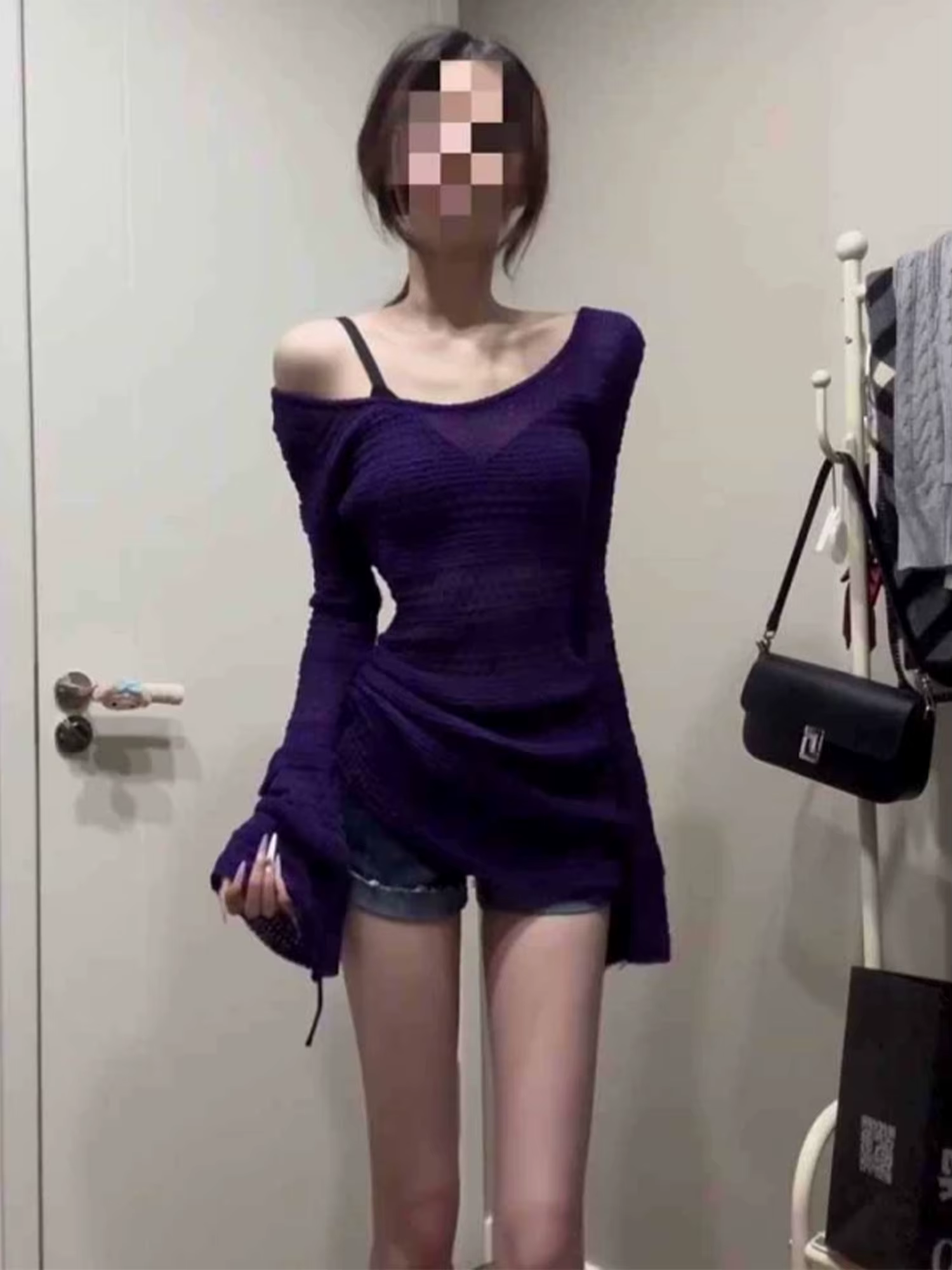T-shirt tricoté violet Y2k pour femmes